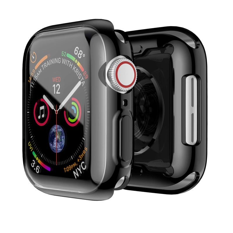 Smiling Case for Apple Watch 44mm - Clear Screen Protector, Slim, Shock-Proof, Sport Theme, Black - Image 1